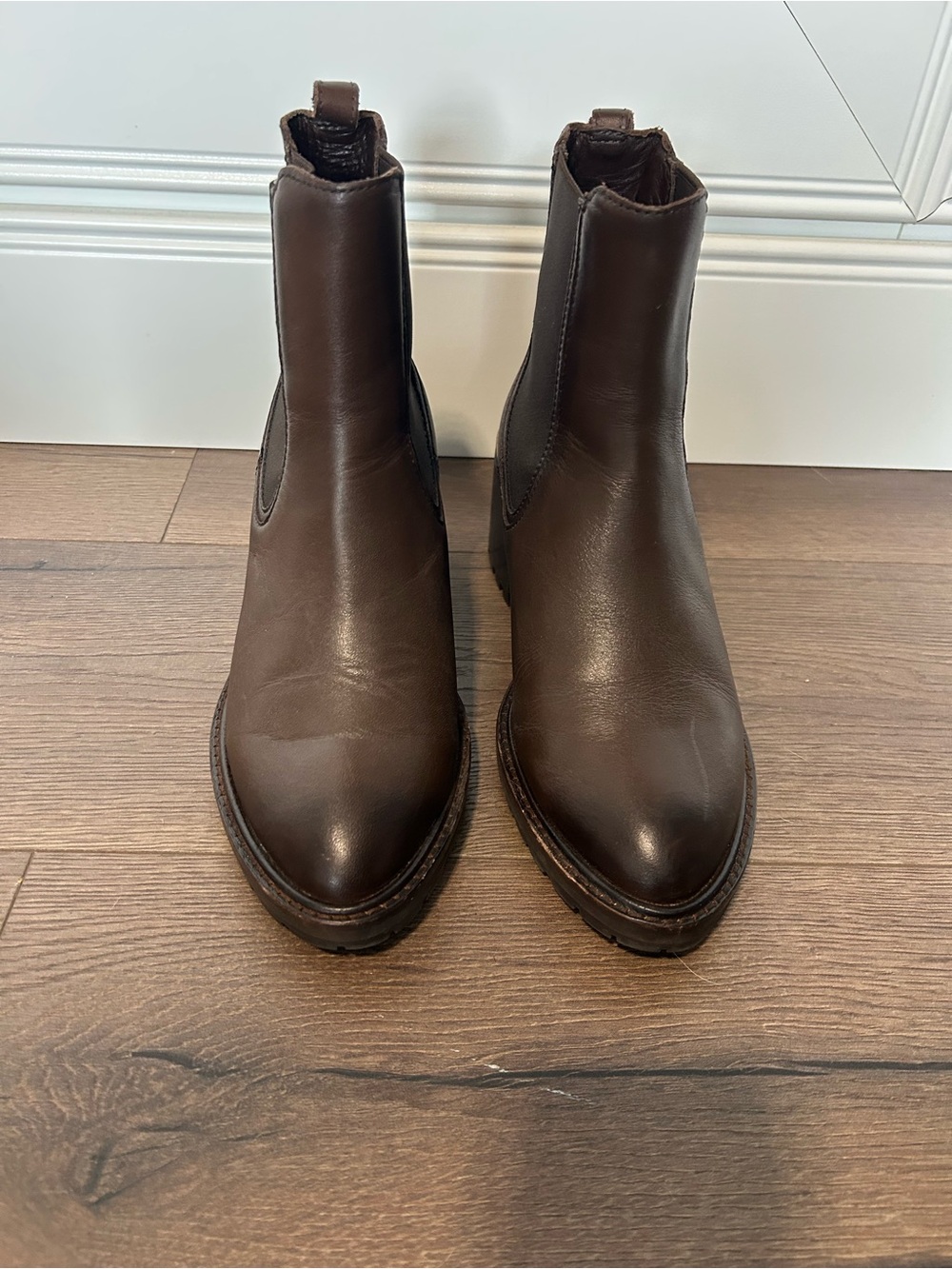 Thursday Boot Company Dark Brown Leather Chelsea Block Heel Booties - Picture 2 of 5